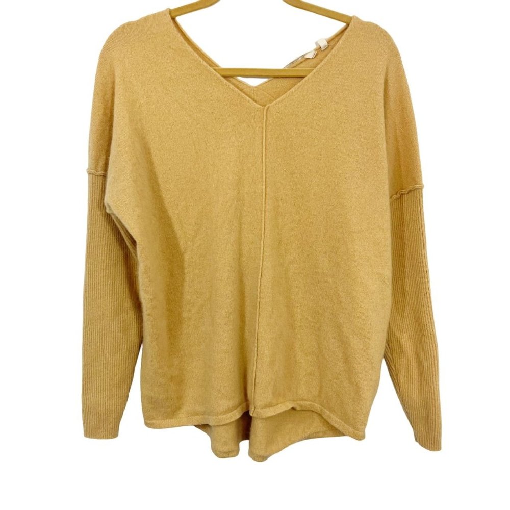 Soft Surroundings Etta‎ Cashmere Pullover Sweater Tan Drop Shoulder V-Neck SMALL